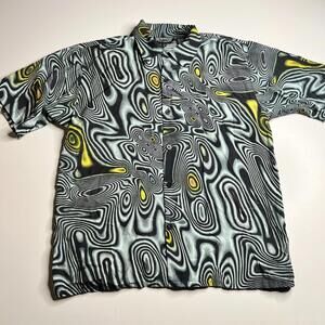 Vintage Dragonfly Psychedelic Button Up Shirt Mens M Abstract Swirl Short Sleeve